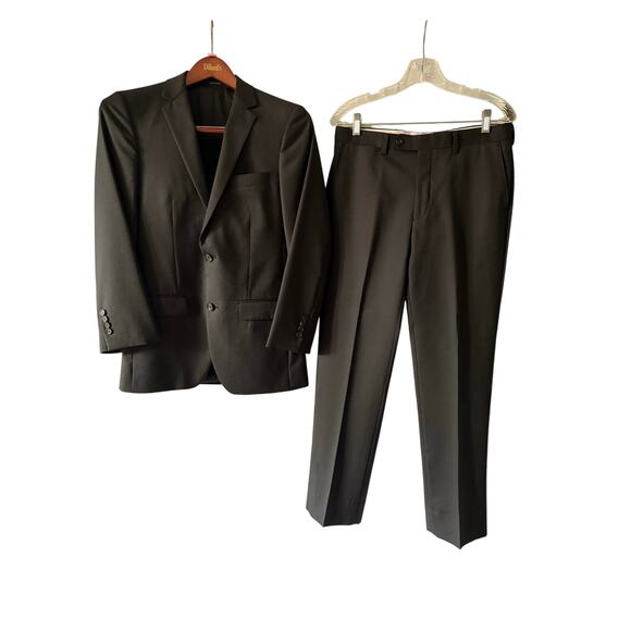 Ralph Lauren 100% Wool 2 Piece Suit 36R 32 x 29 Black Pinstriped Two Button - Picture 1 of 10